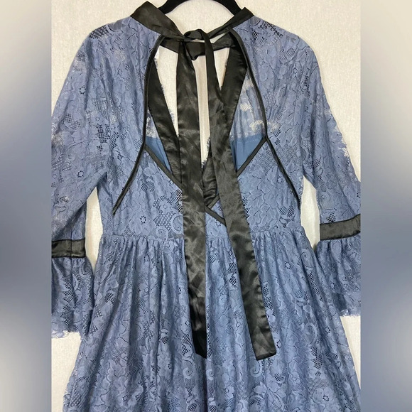 Free People Gilded Blue Lace Dress Ribbon tie  Size S - Picture 9 of 17